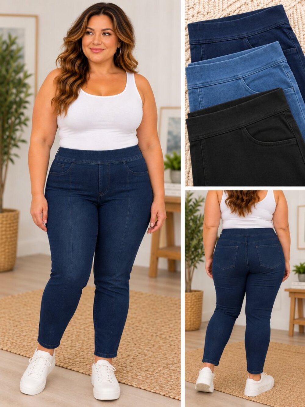 Jeggings 3-Pair Bundle Pull-On Super Stretchy Skinny Jeans XXL - 1 Black, 2 Blue